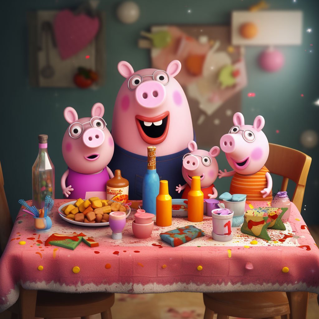 Imagen generada con IA de la familia Peppa Pig