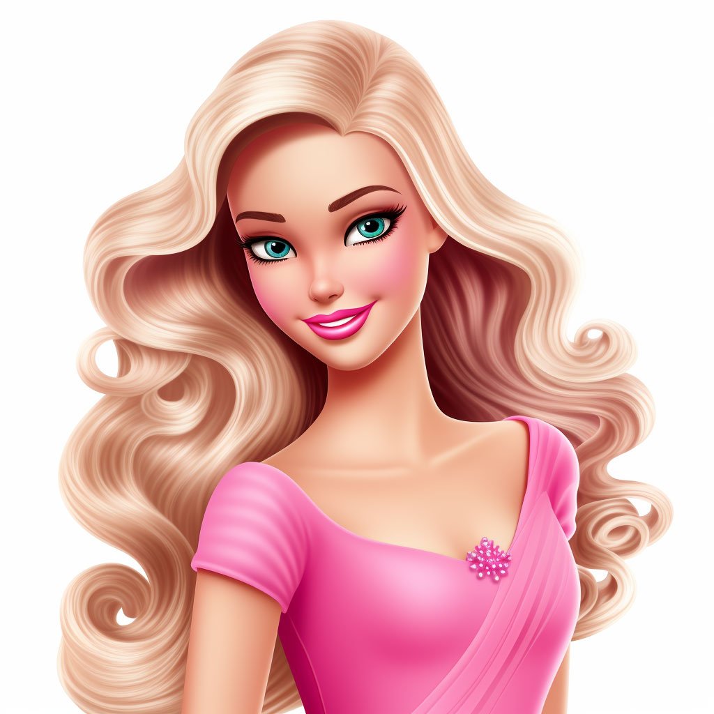 Dibujo de Barbie vestida de rosa con su gran melena