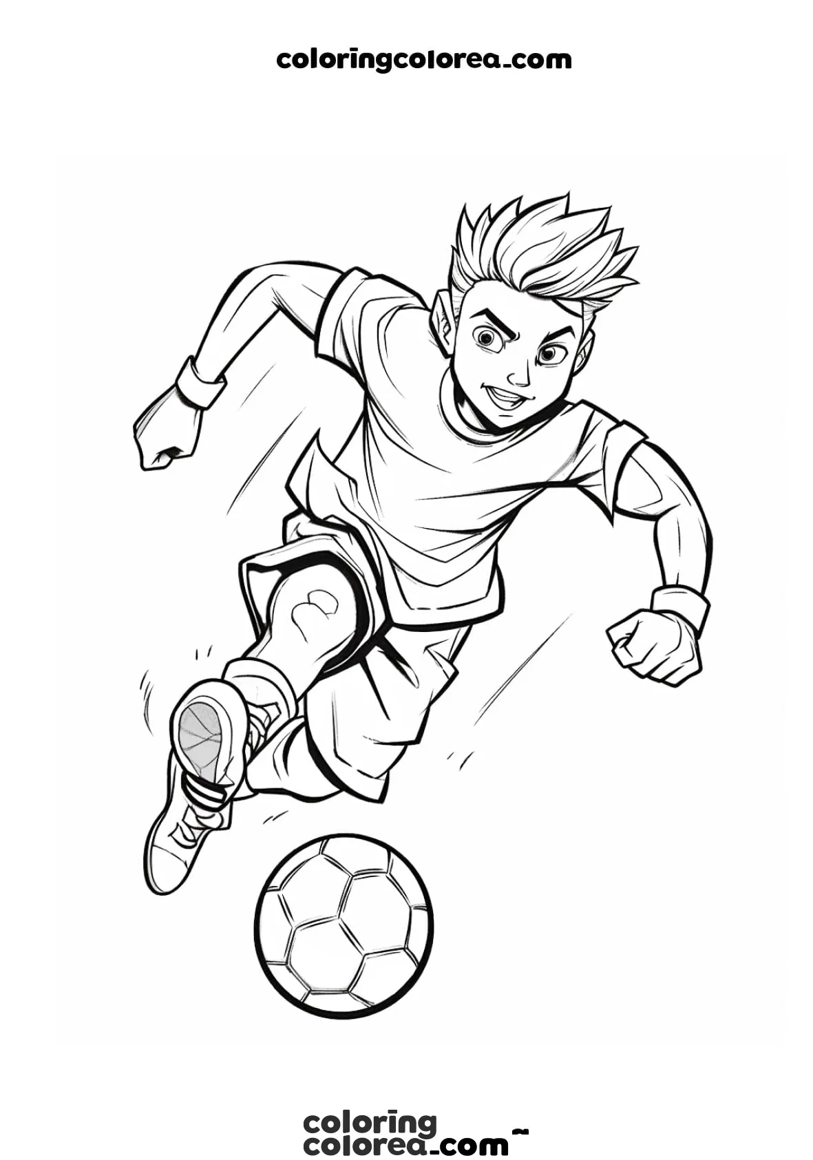 Colorear dibujo de jugador de futbol a punto de marcar gol
