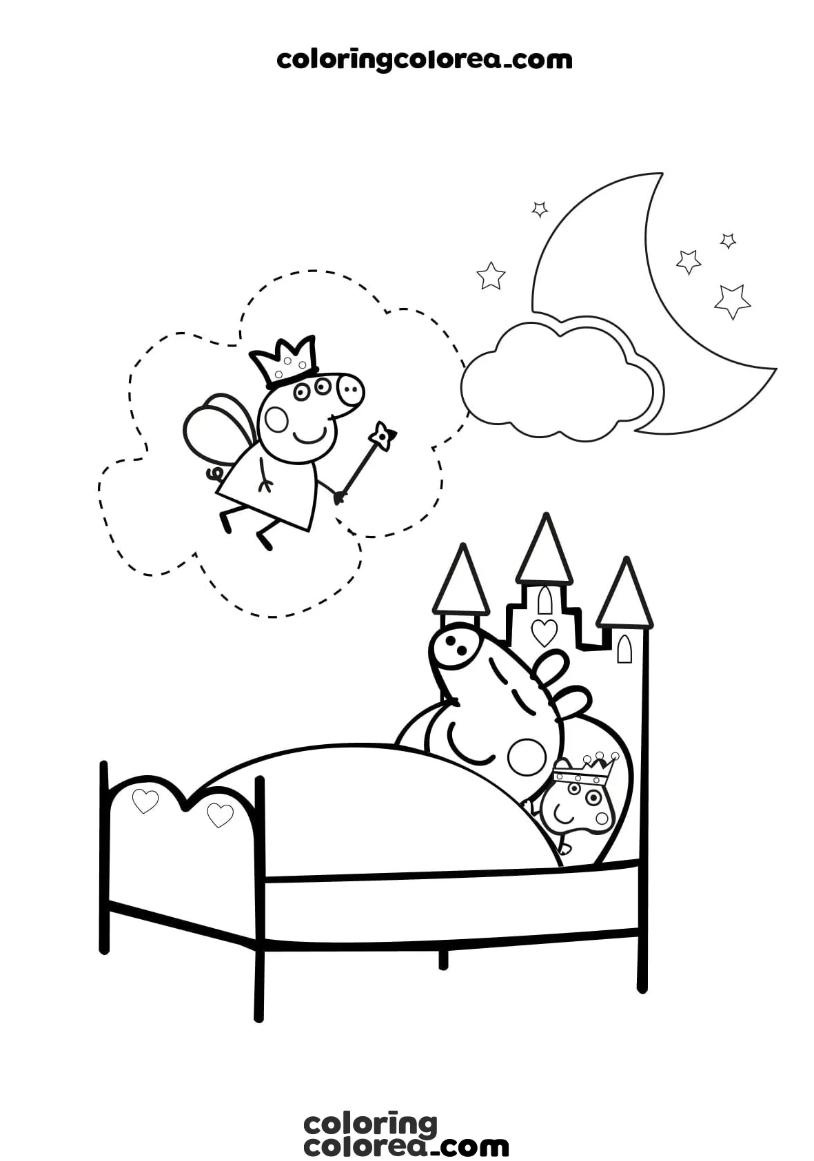 Dibujo para colorear de Peppa Pig soñando que es un hada