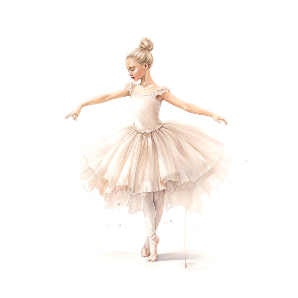 Ilustración realista de una bailarina practicando ballet clásico