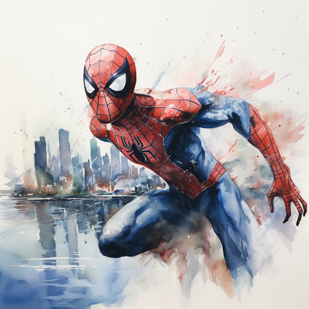 Ilustración de Spiderman con la ciudad de fondo