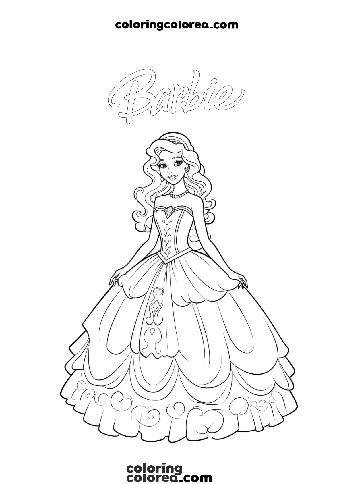Colorea a Barbie con un precioso vestido de gala