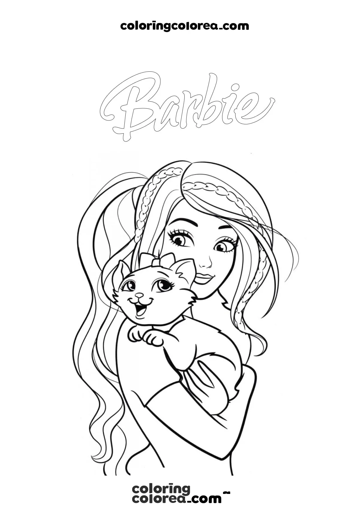 Dibujo para colorear de Barbie y su gatita