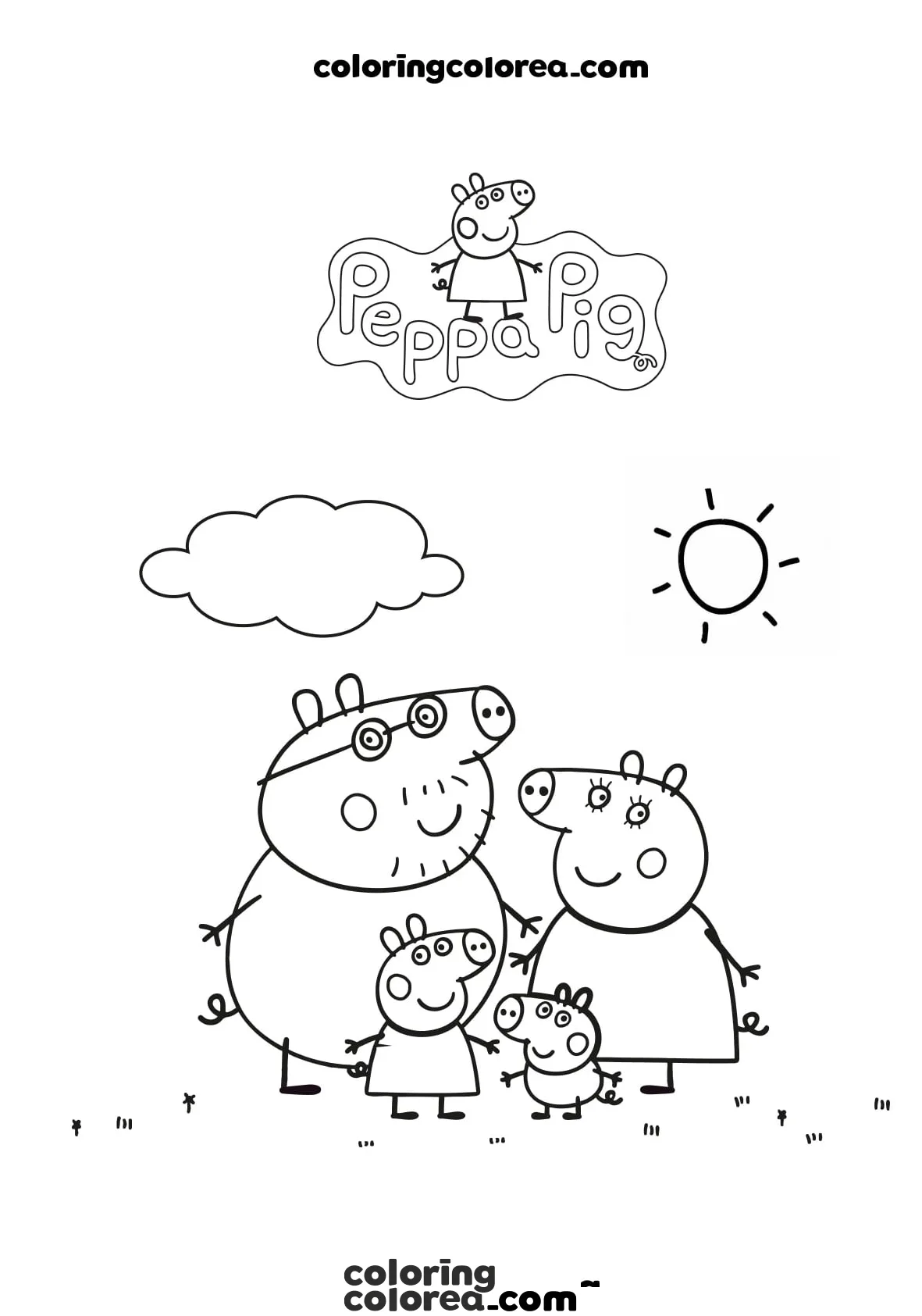Dibujo para colorear de la familia de Peppa Pig