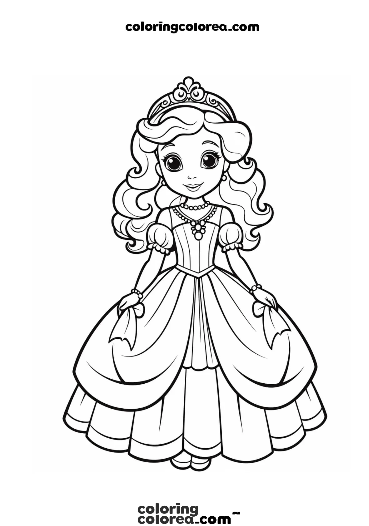 Dibujo para colorear de una Princesa con un bonito vestido