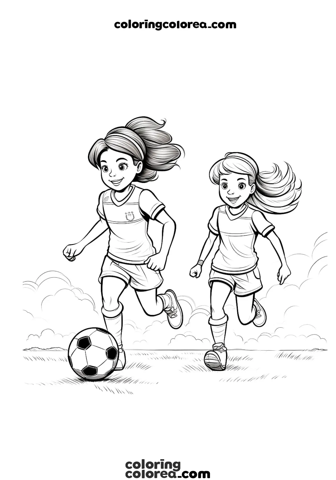 Dibujo para colorear de niñas jugando al fútbol