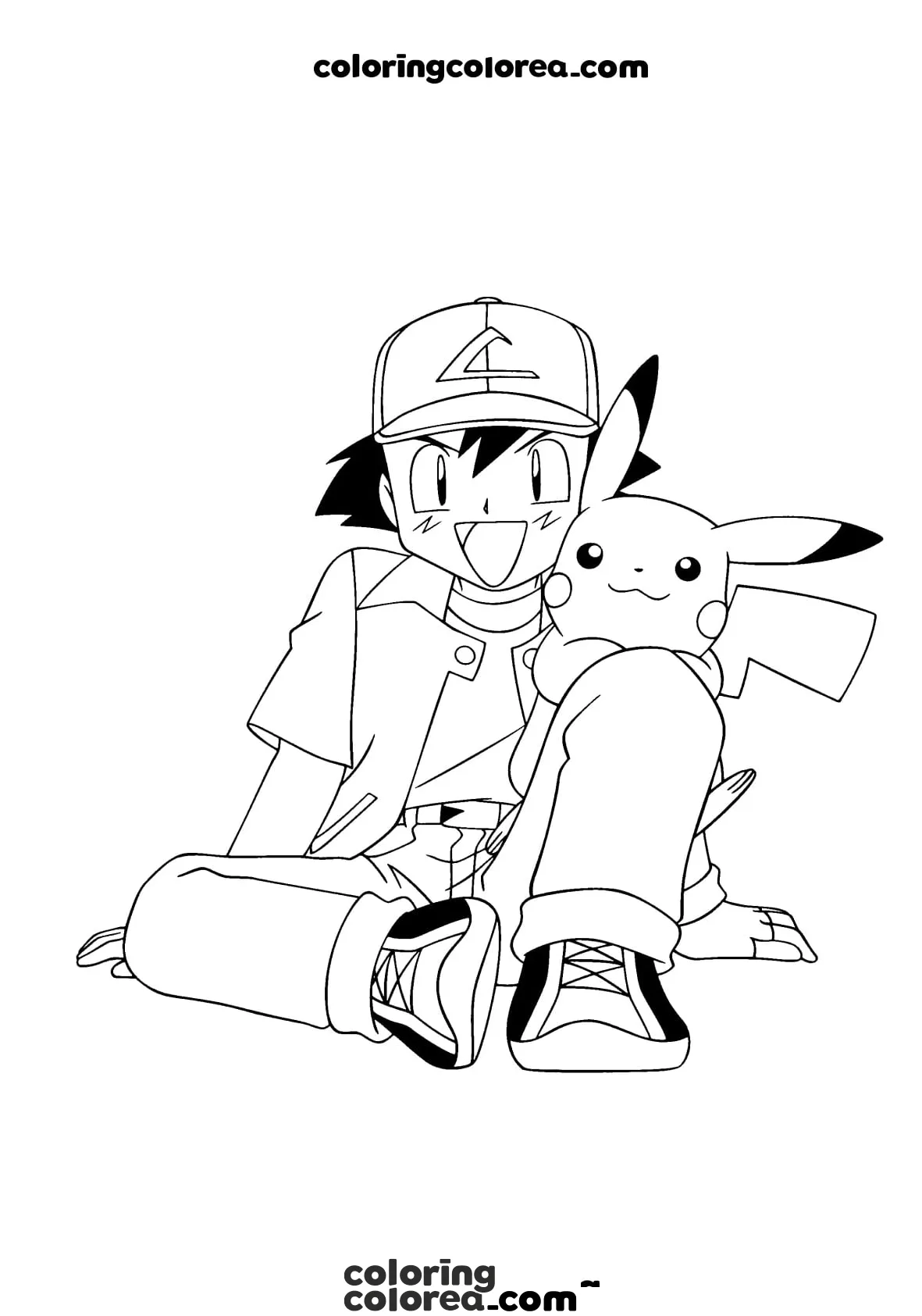 Colorea gratis el dibujo de Ash con Pikachu