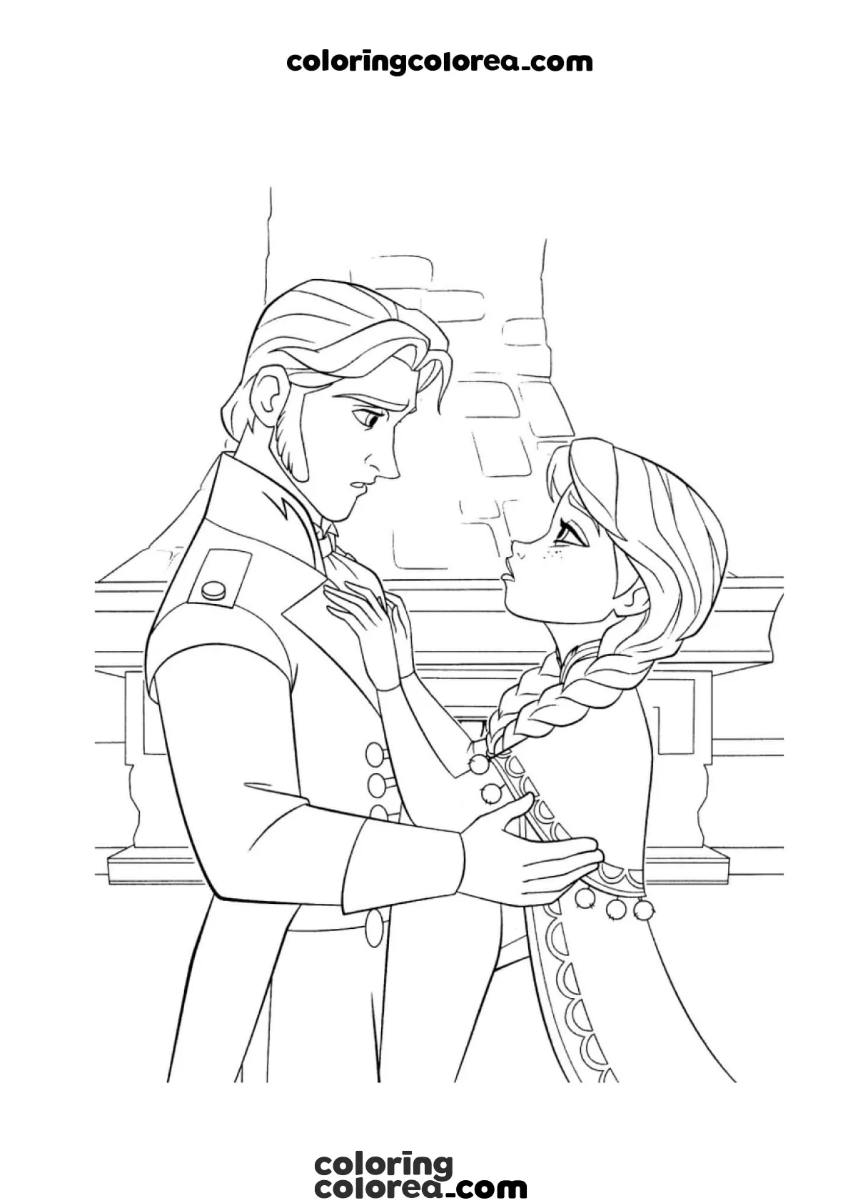 Dibujo para colorear de Anna de Frozen con el príncipe