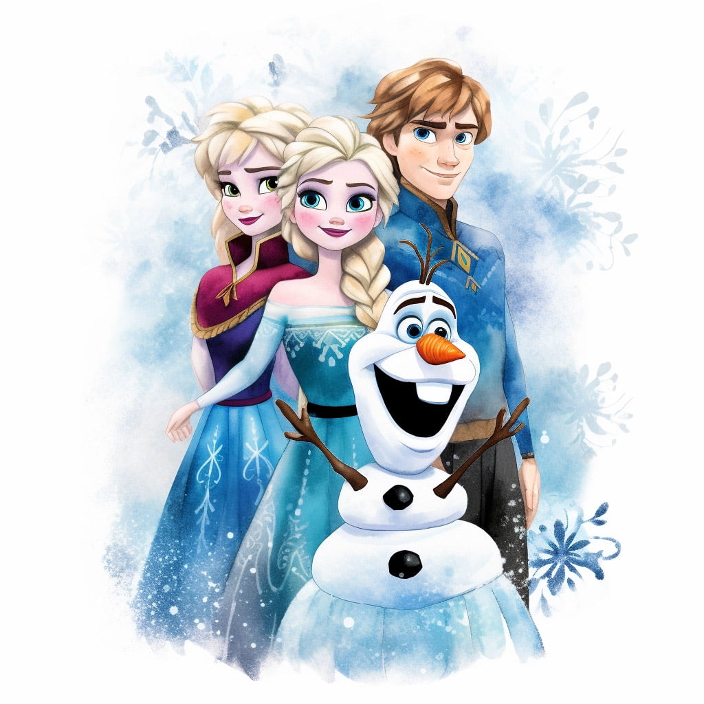 Frozen ha sido un de las películas más emblemáticas de Disney. En este dibujo Anna, Elsa, Sven y Olaf posan juntos