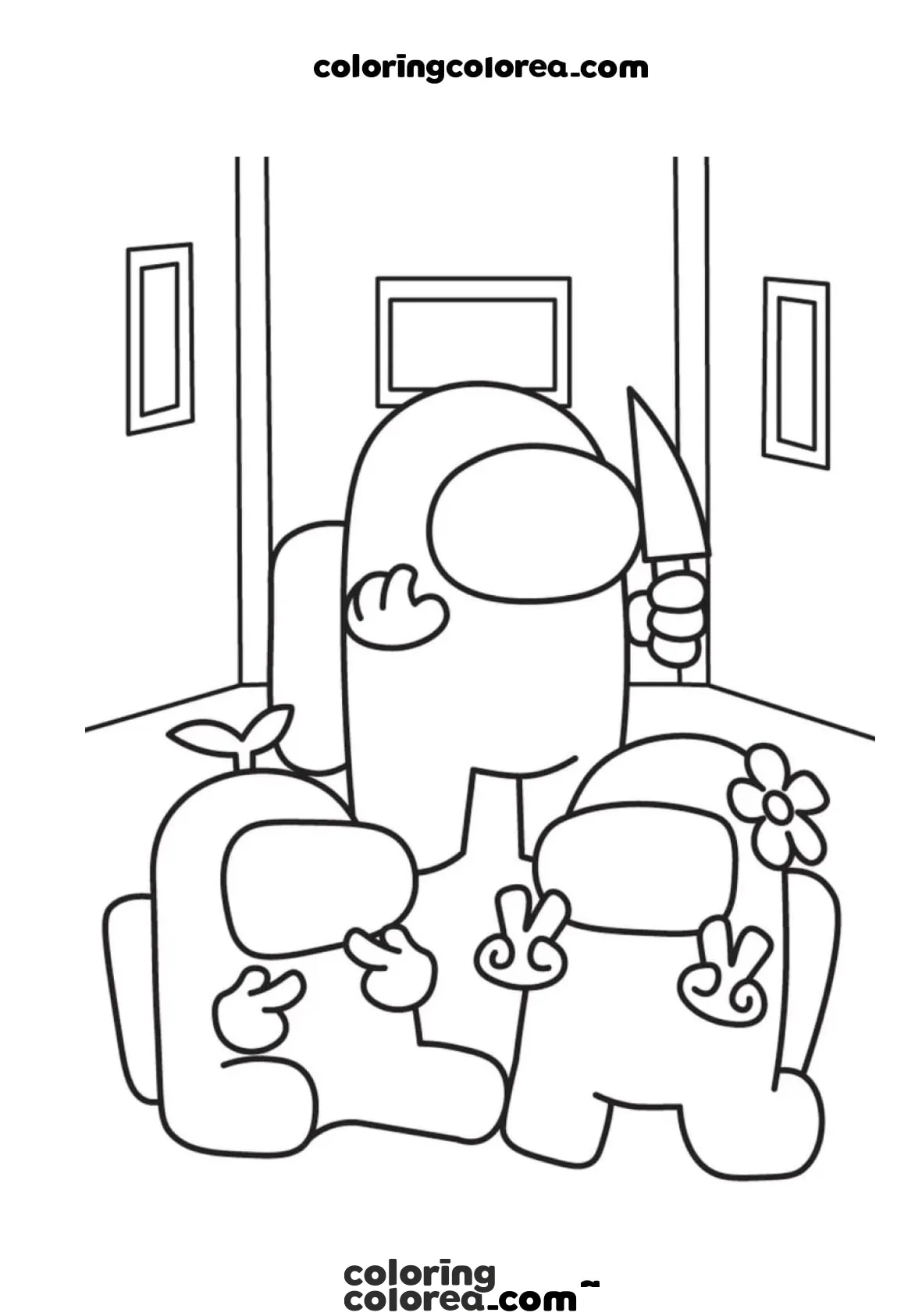 Dibujo para colorear de una escena de Among us
