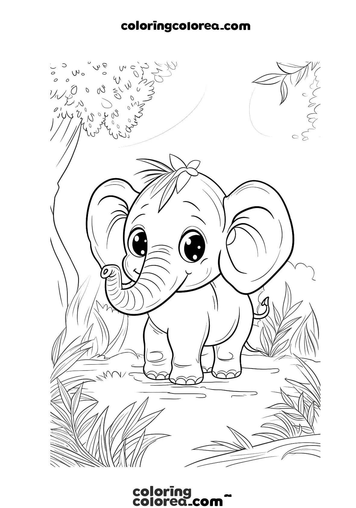 Dibujo para colorear de un elefante pequeño