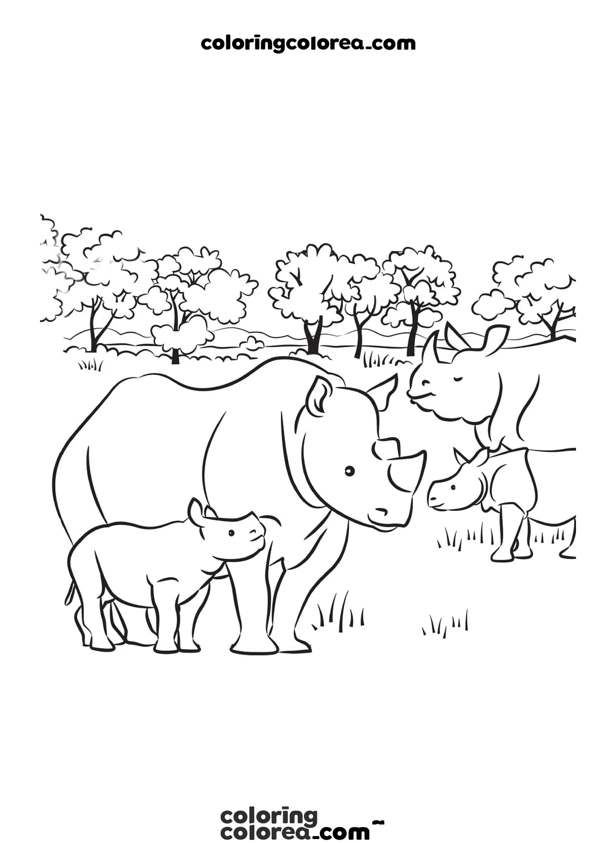 Dibujo para imprimir y colorear gratis de Rinocerontes