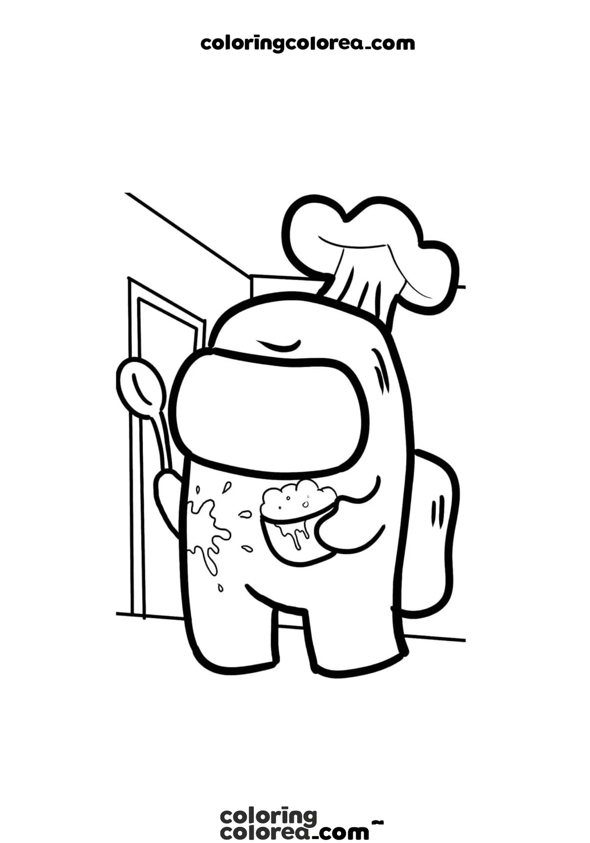 Colorea gratis este dibujo Among us caracterizado como Cocinero