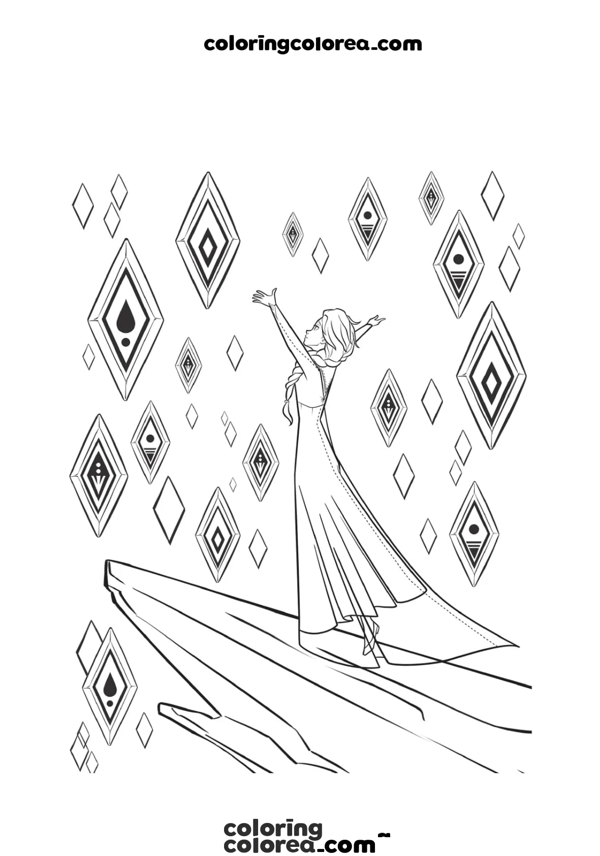 Dibujo para colorear de Elsa de Frozen creando su castillo de Hielo