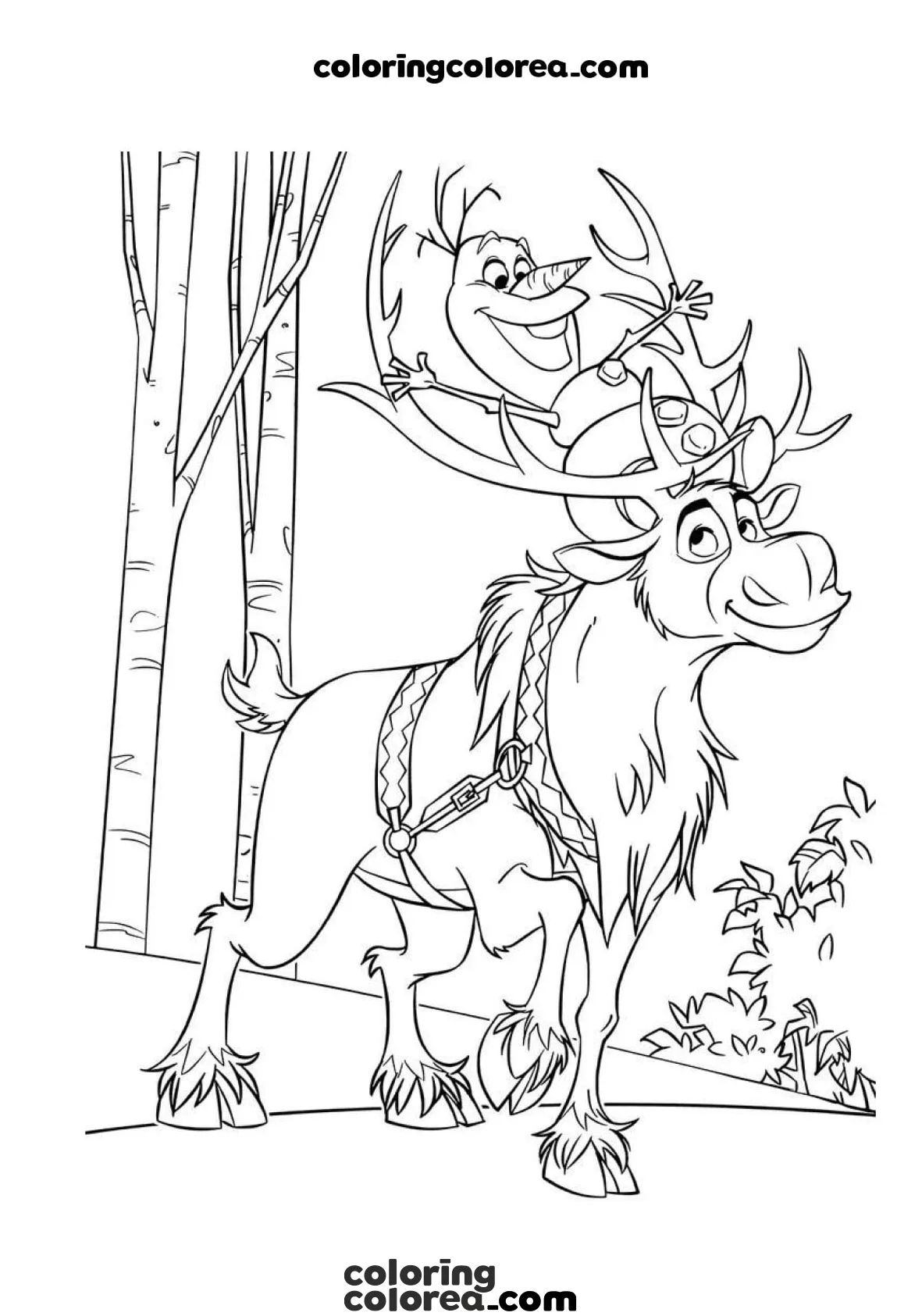 Imprime y colorea a Sven y Olaf de la película Frozen