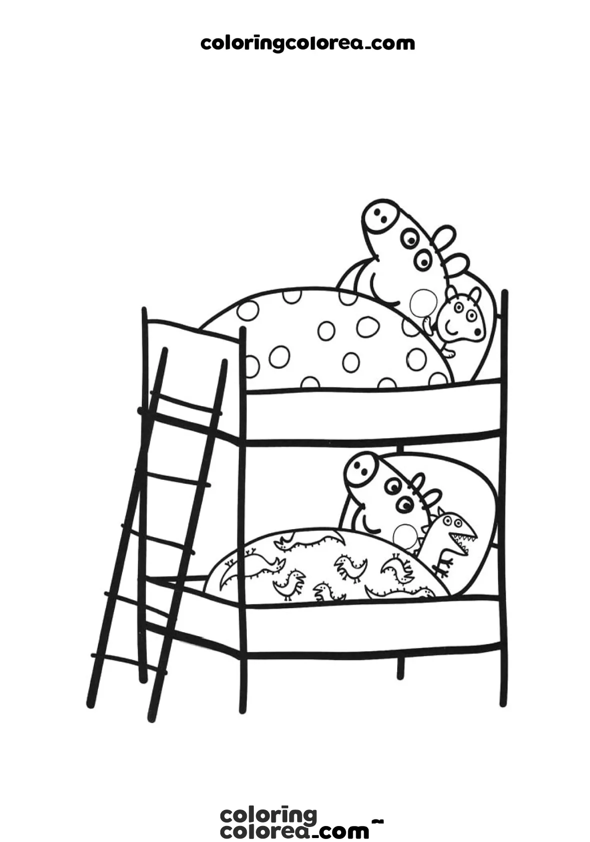Dibujo para colorear de Peppa Pig con su hermano George durmiendo en su litera
