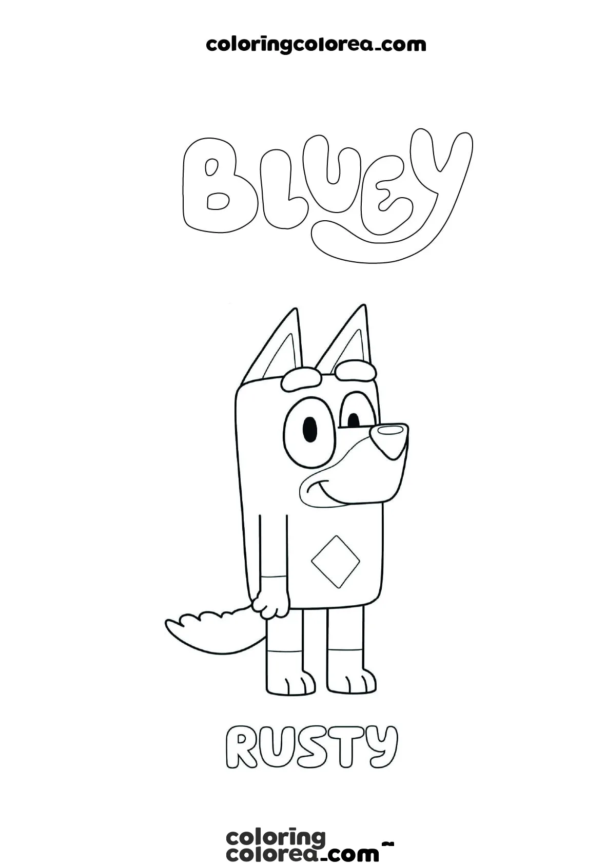 Dibujo para colorear de Rusty, el inseparable amigo de Bluey