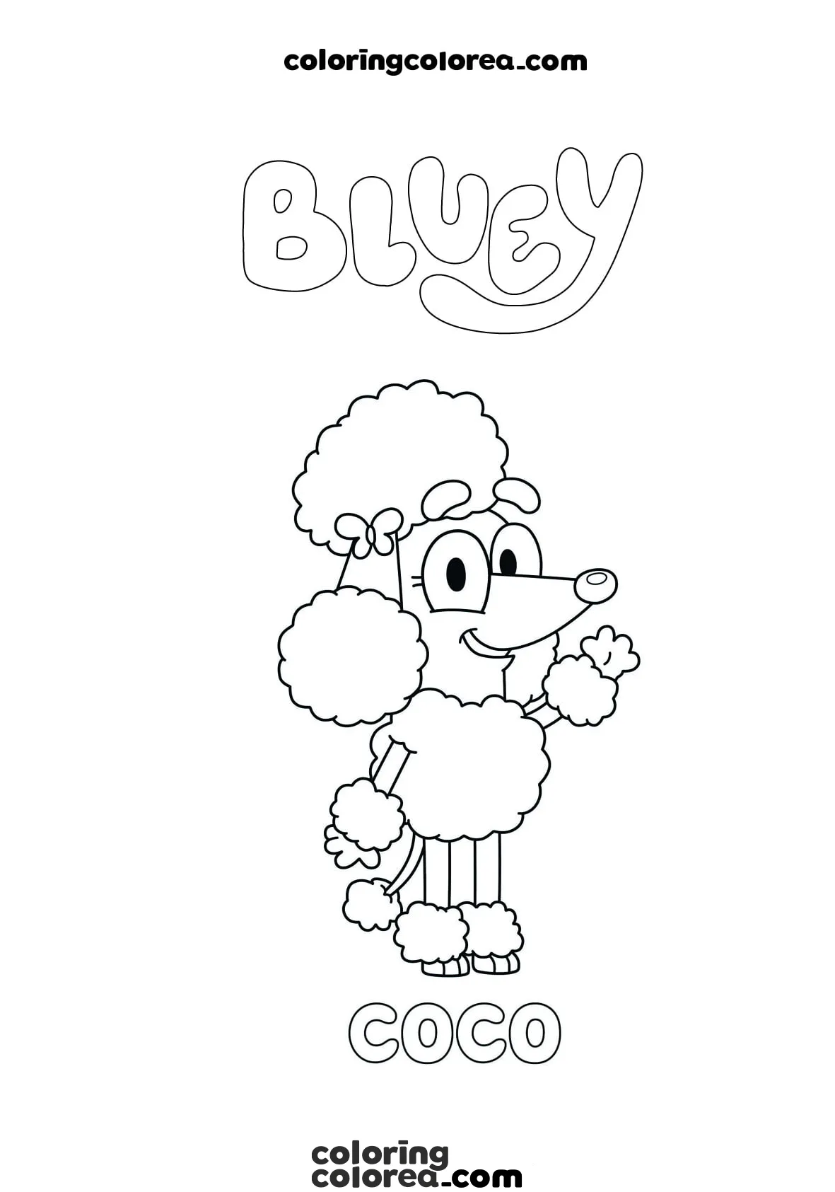 Dibujo para colorear gratis de Coco, la amiga de Bluey