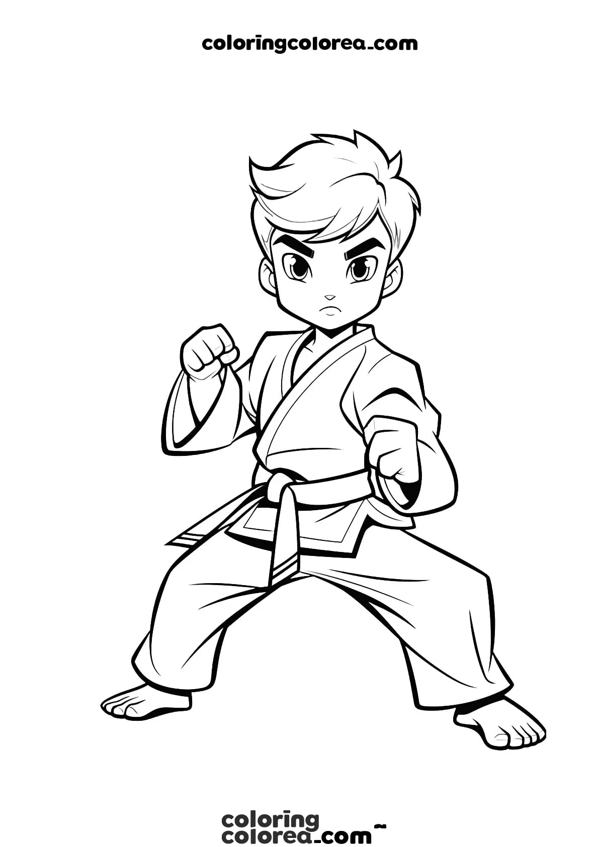 Dibujo de un niño haciendo una kata de Artes Marciales