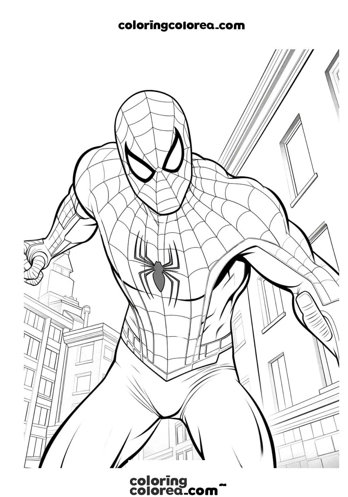 Dibujo para colorear de Spiderman en una escena de acción