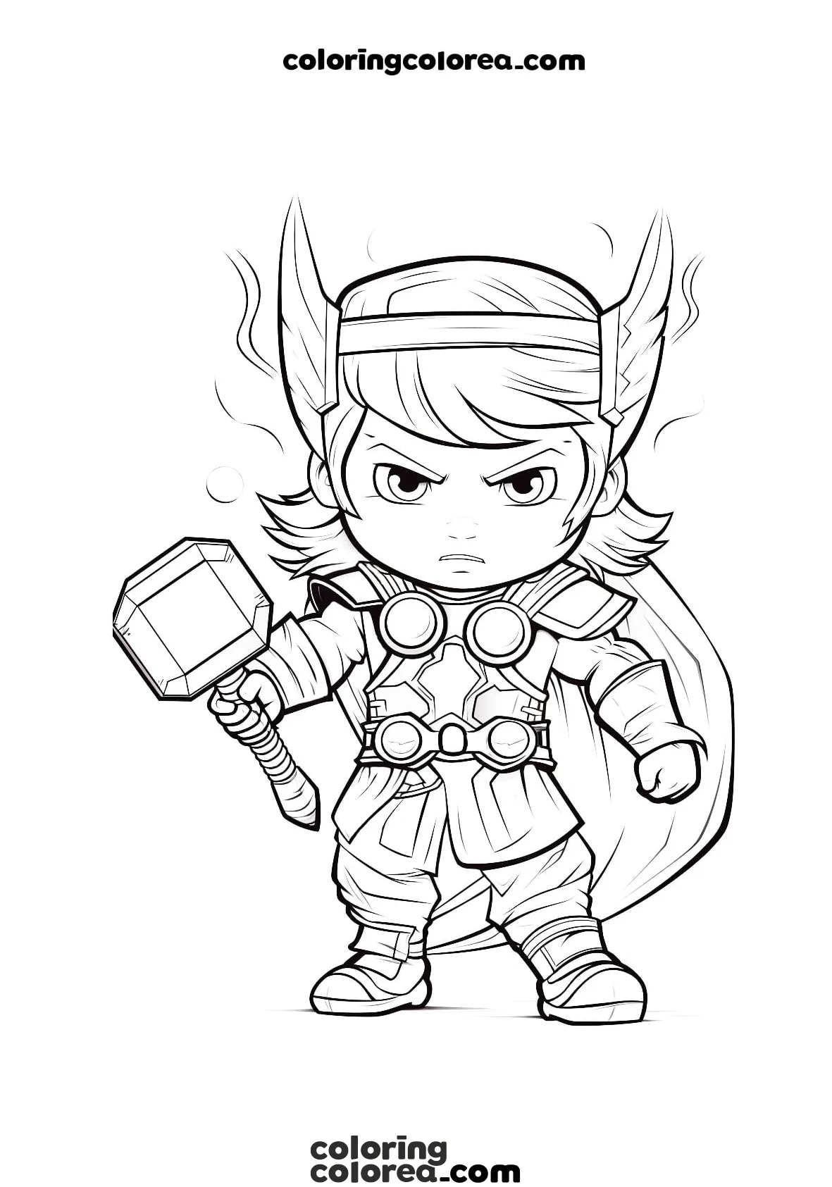 Dibujo para colorear del poderoso superhéroe Thor