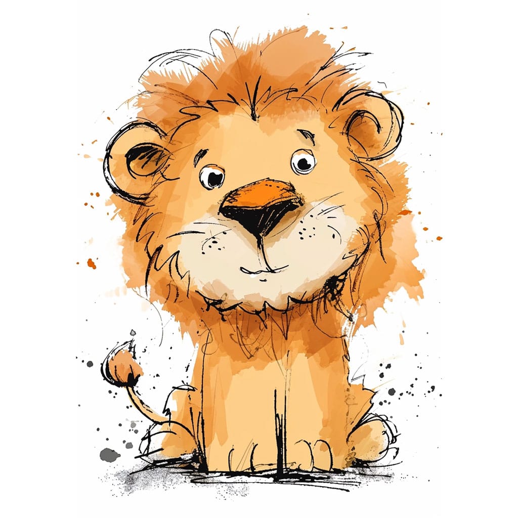 Dibujo infantil de un león