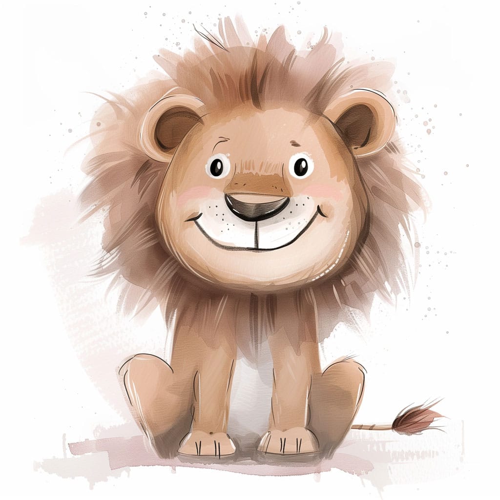 Simpático dibujo de un león coloreado con pasteles