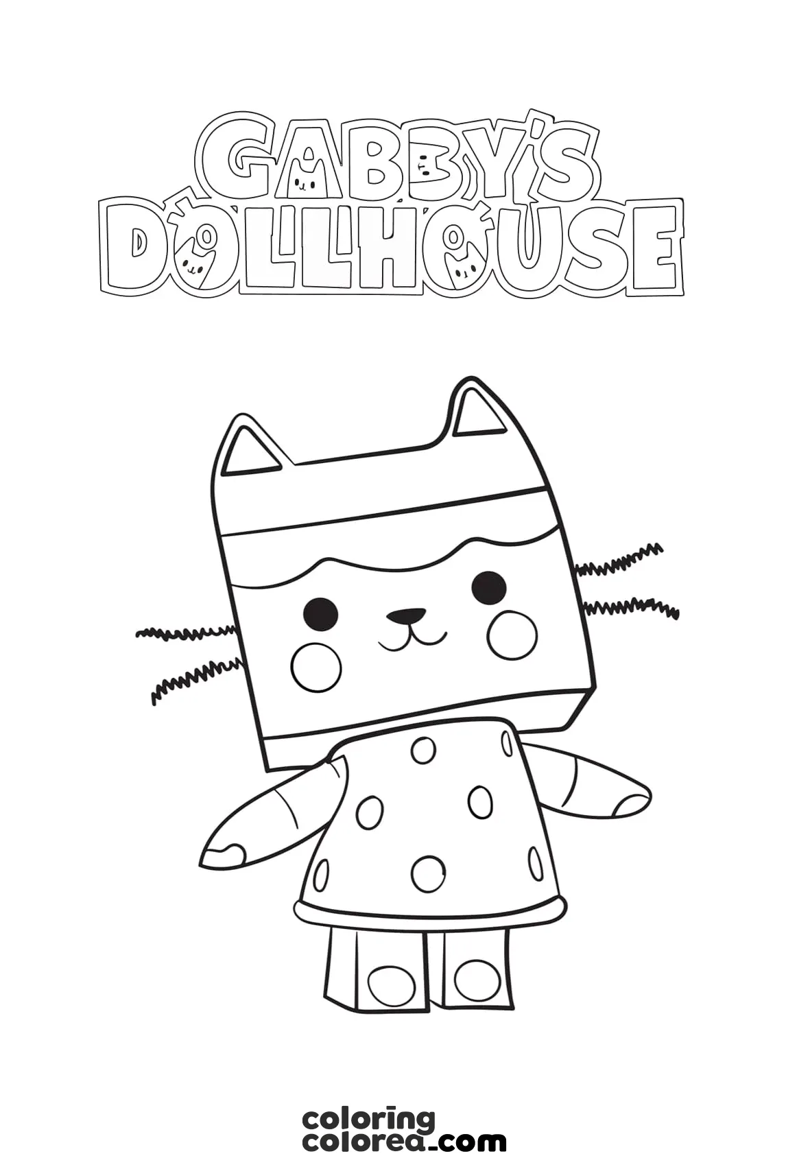 Dibujo para colorear gratis de Babybox en la serie la Casa de Muñecas de Gabby