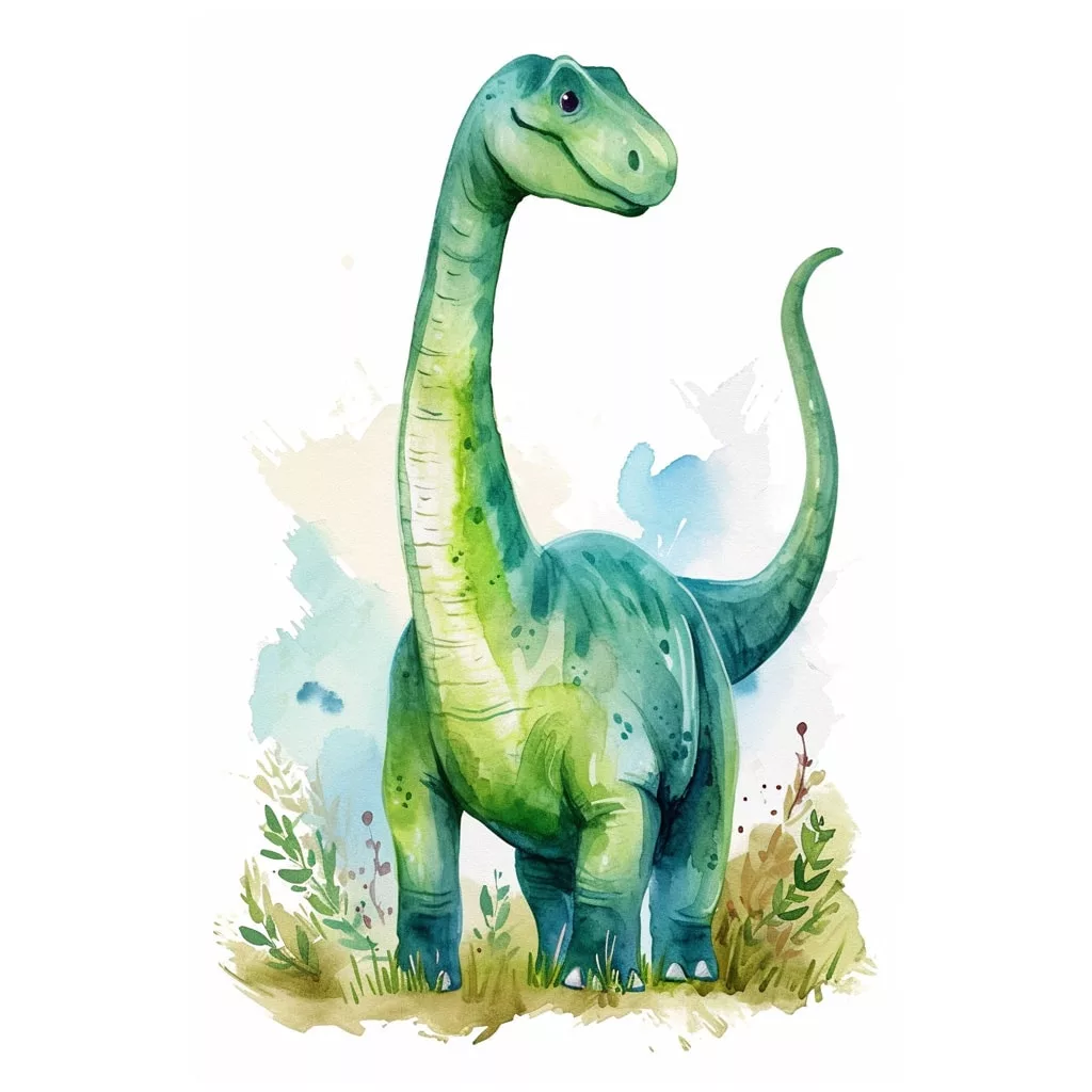 Dibujo coloreado en acuarela de un dinosaurio Apatosaurus