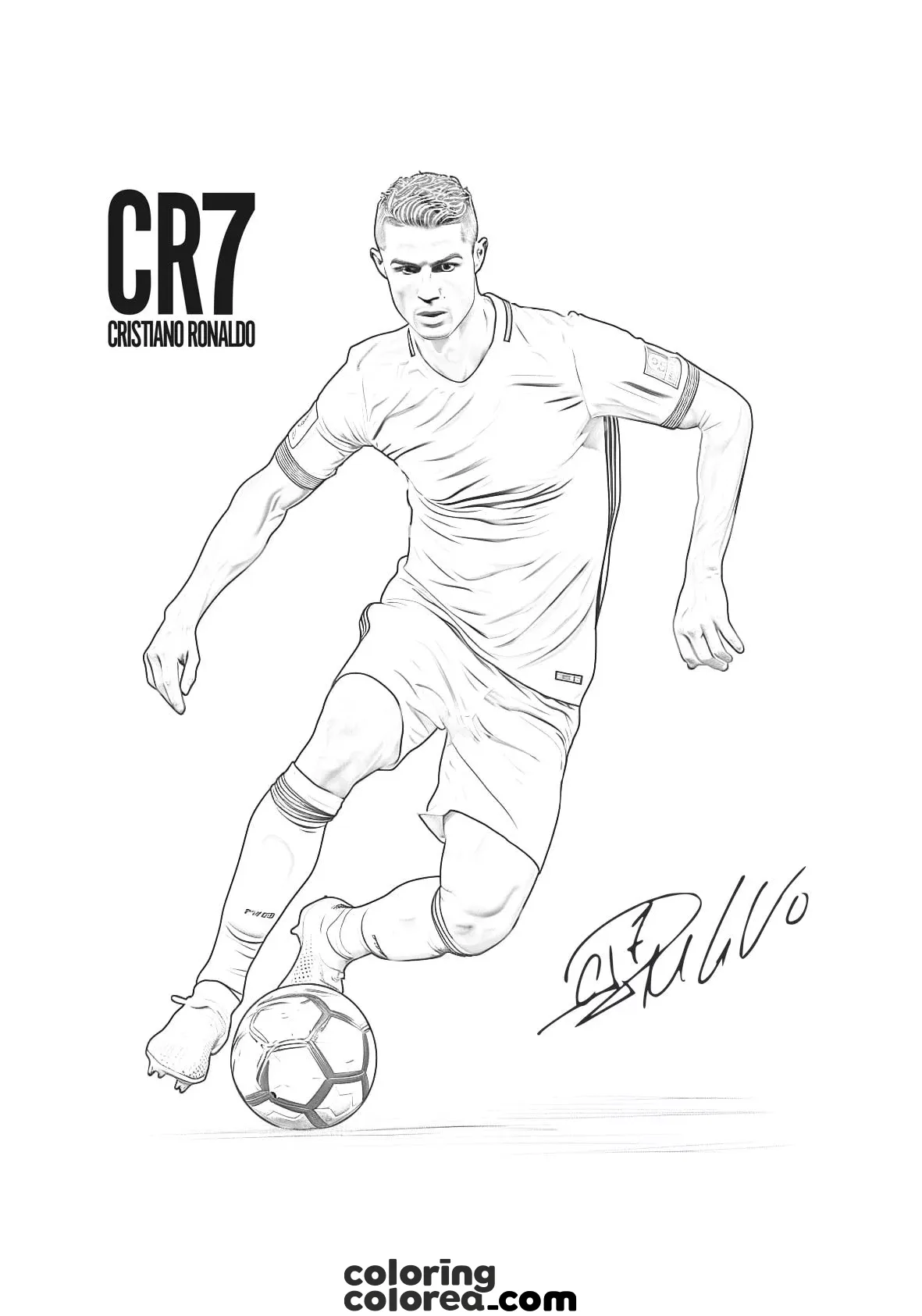 Dibujo para colorear gratis de Cristiano Ronaldo CR7