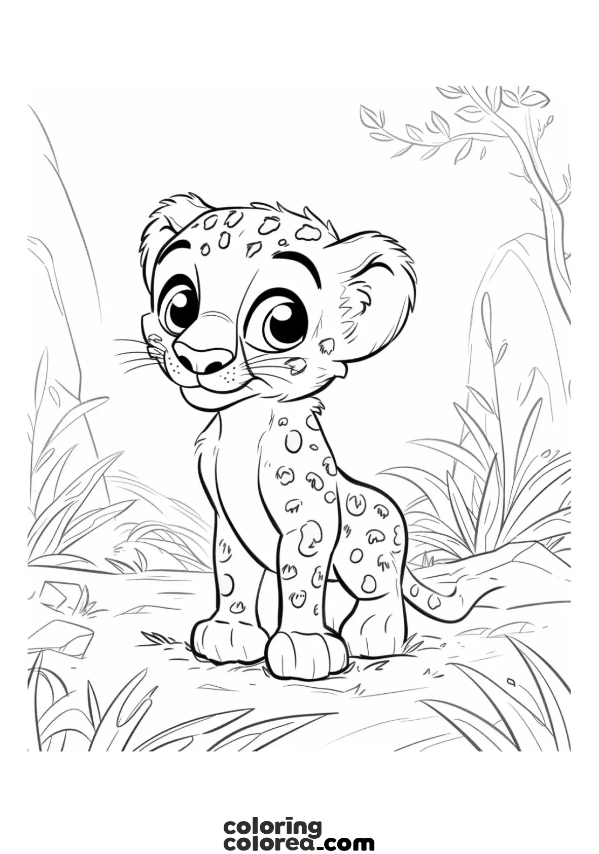 Dibujo para colorear gratis de una cría de leopardo