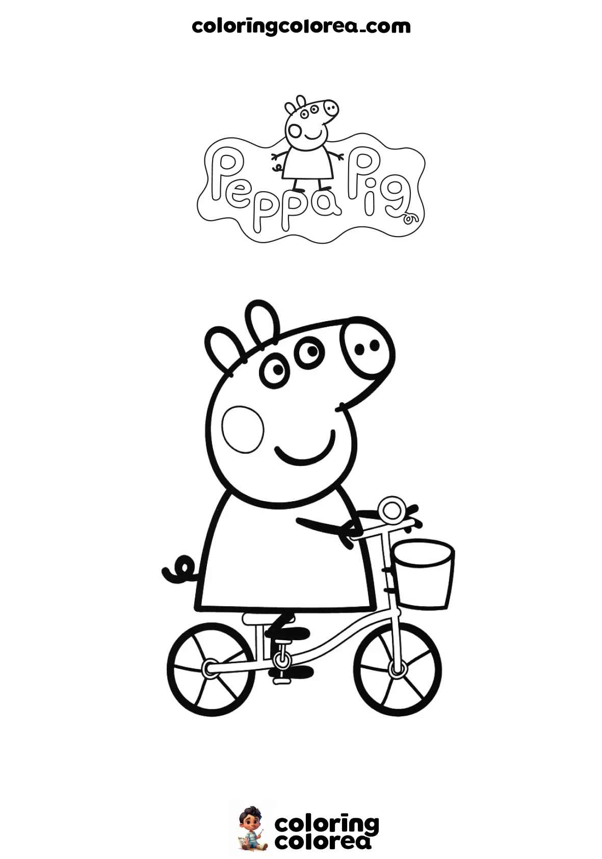 Dibujo para colorear gratis de Peppa Pig en bicicleta