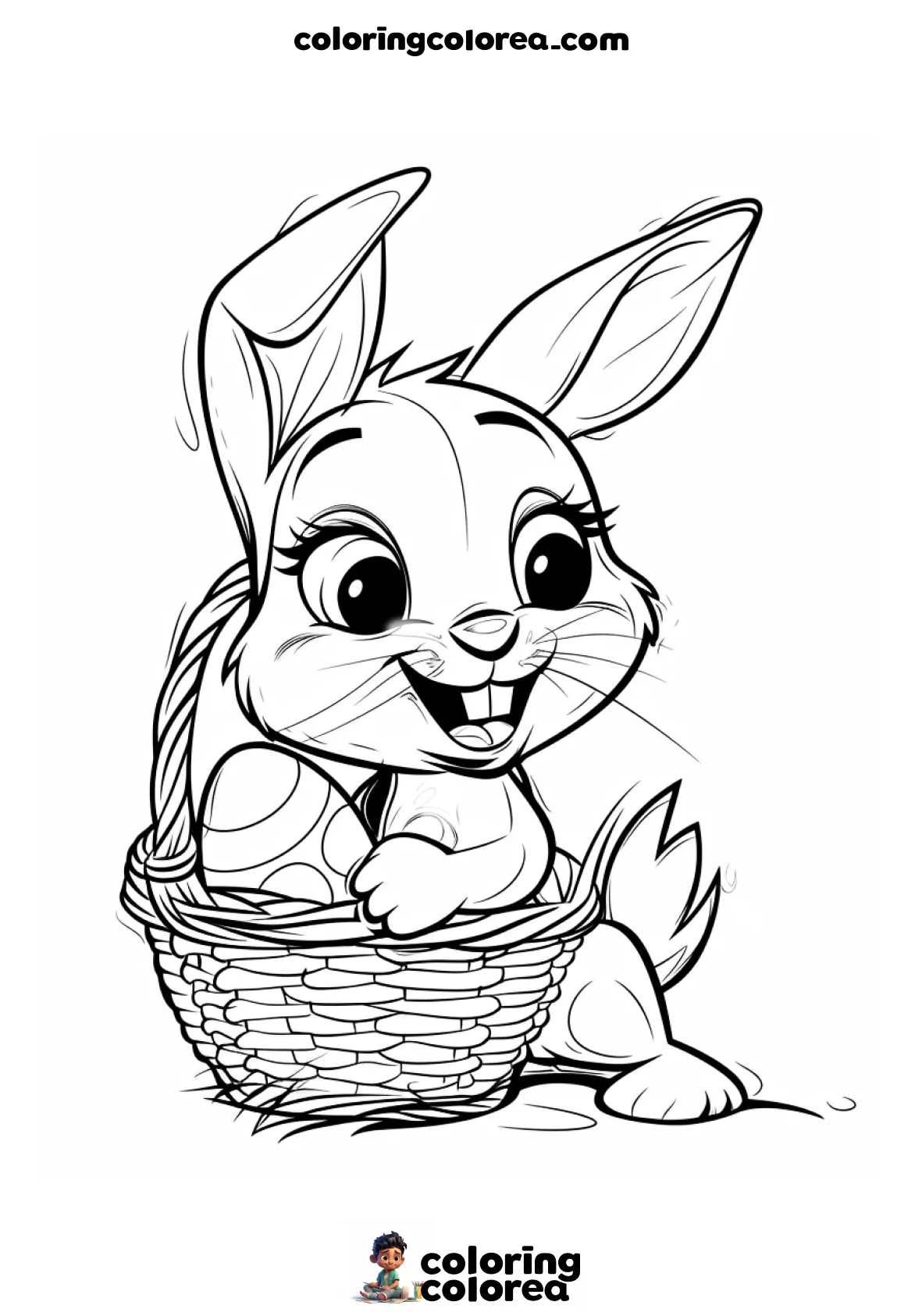 Dibujo para colorear gratis de un Conejo de Pascua travieso