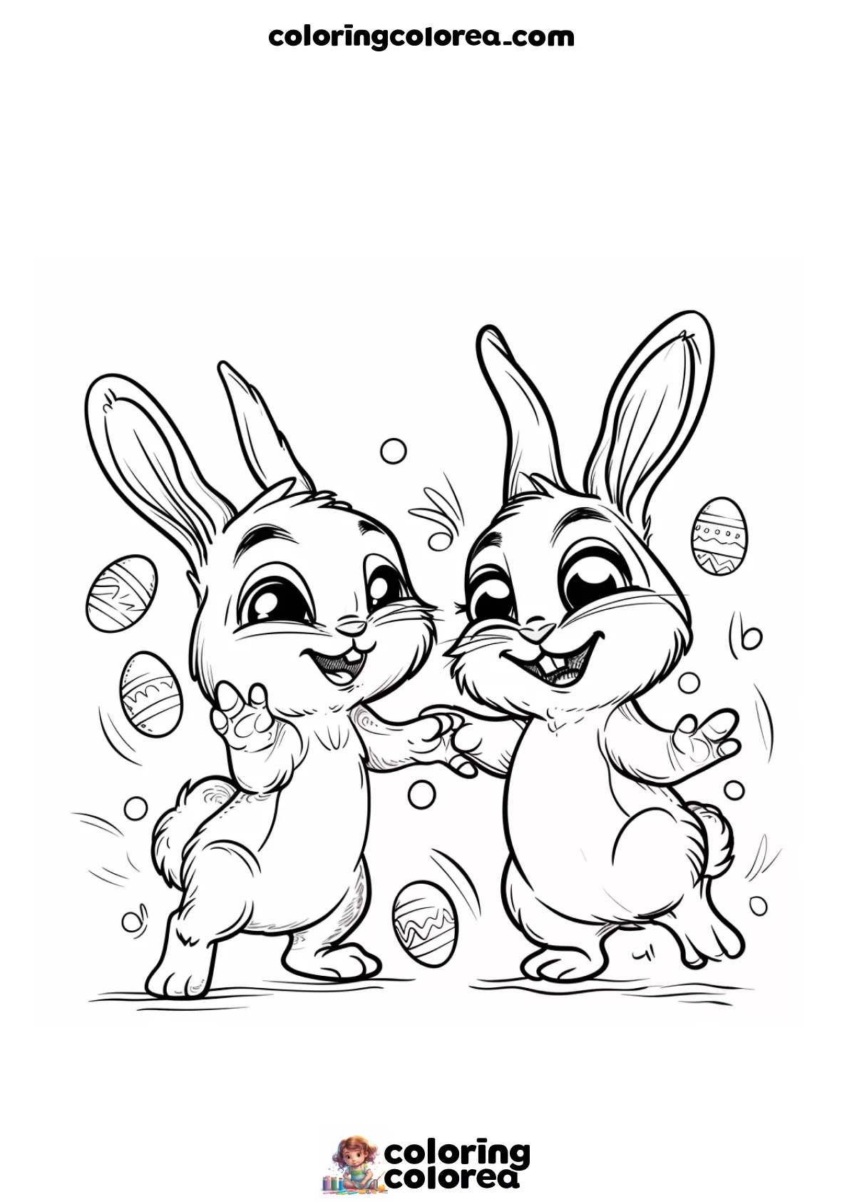 Dibujo para colorear de una fiesta de Conejos de Pascua