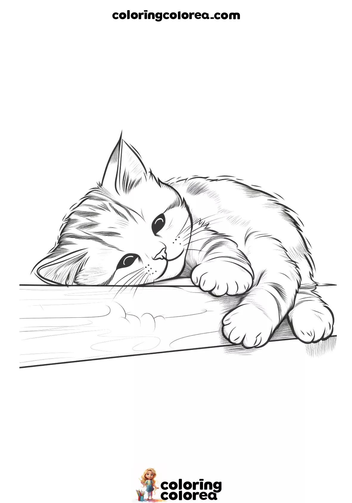Dibujo para colorear de un cachorro gatito durmiendo