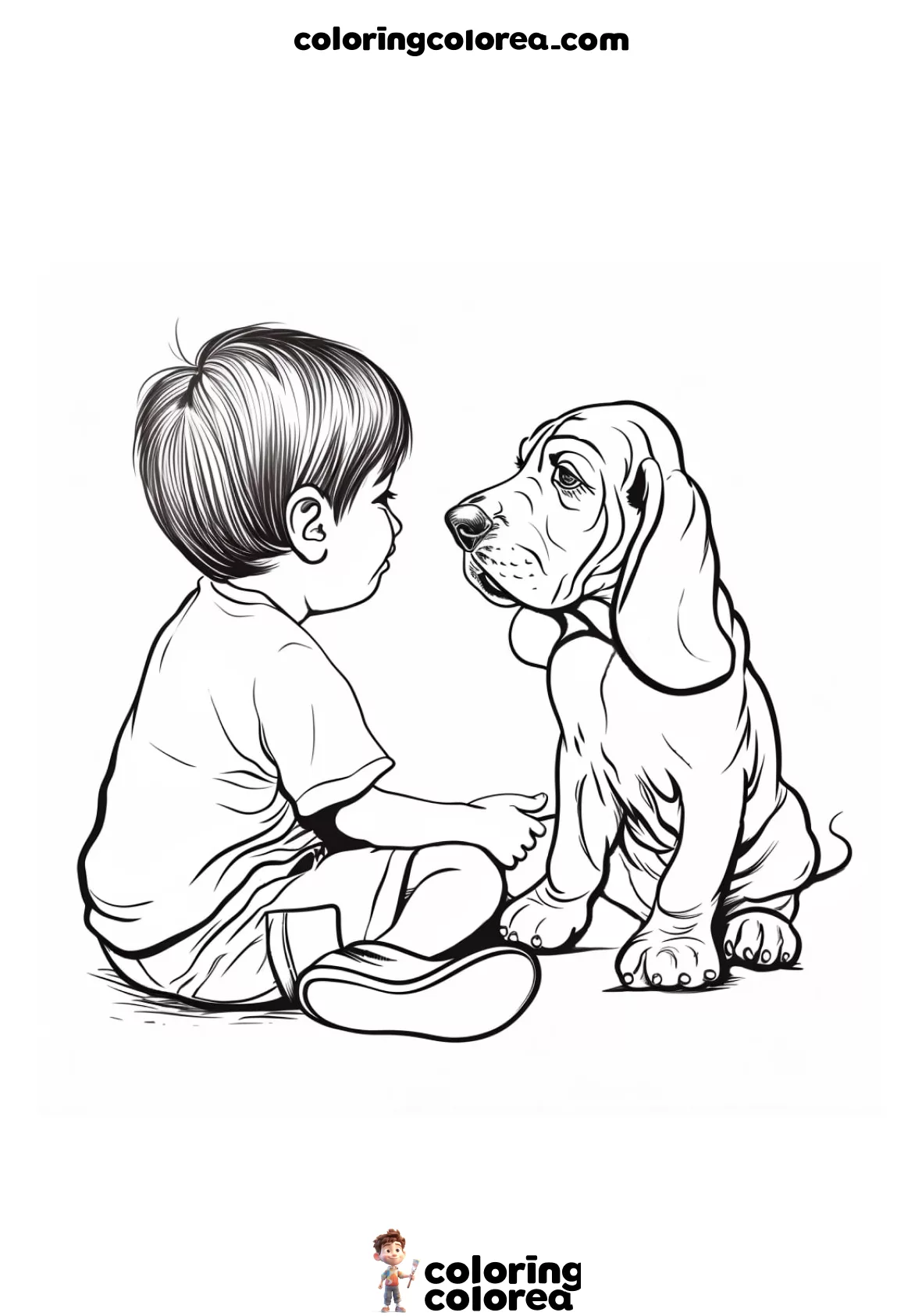 Dibujo para colorear de un niño y su perro, su mejor amigo