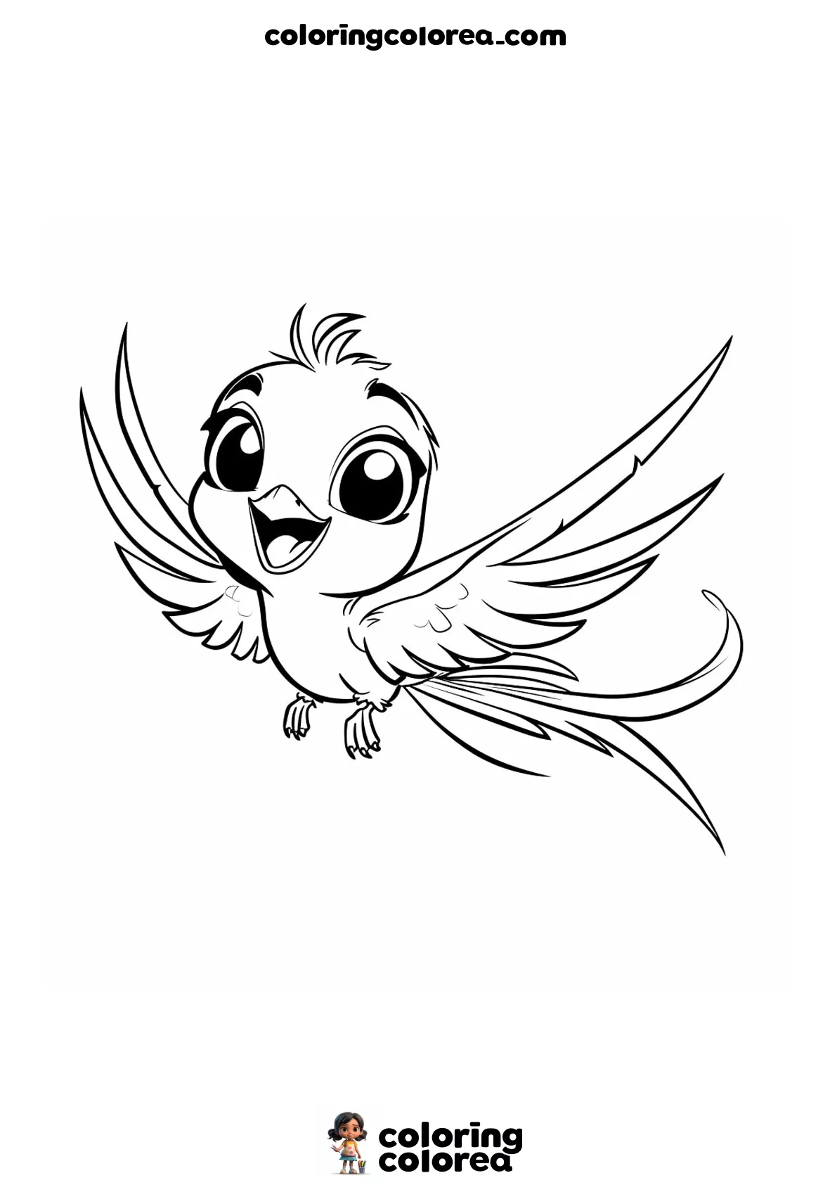 Dibujo para colorear gratis de un colibrí con las alas abiertas