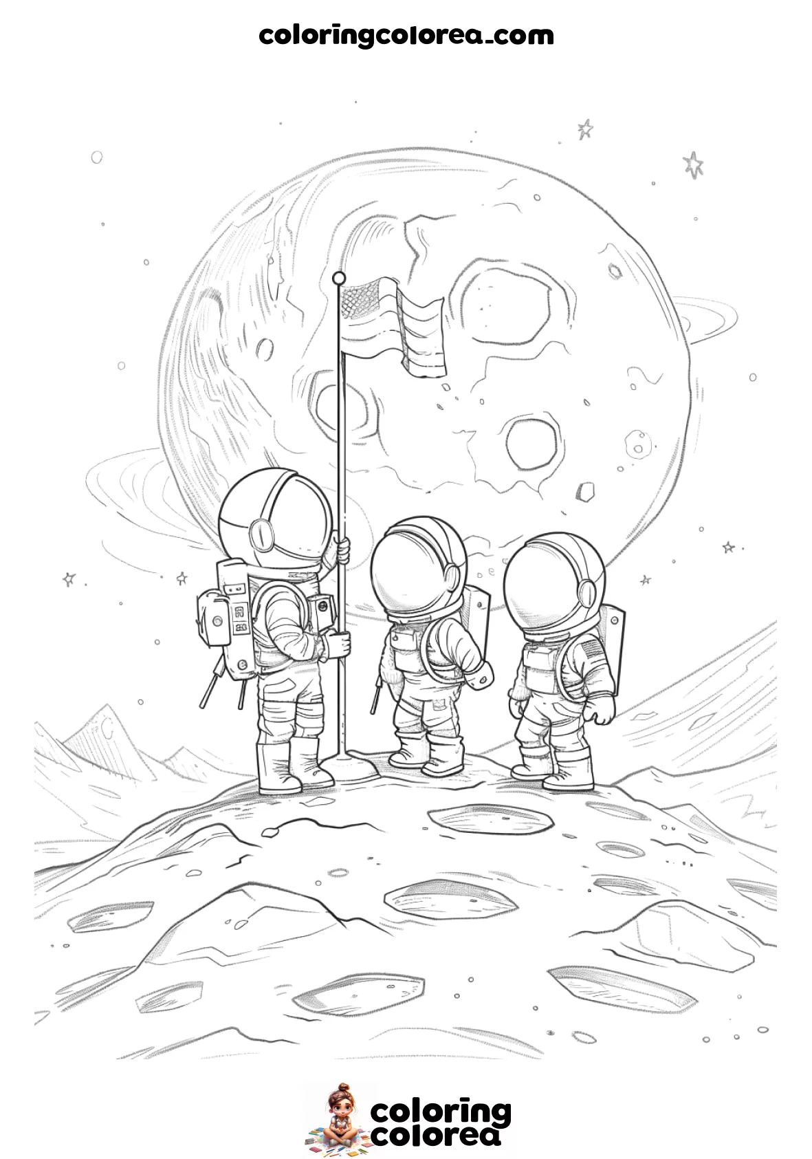 Dibujo para colorear de la llegada del hombre en la luna