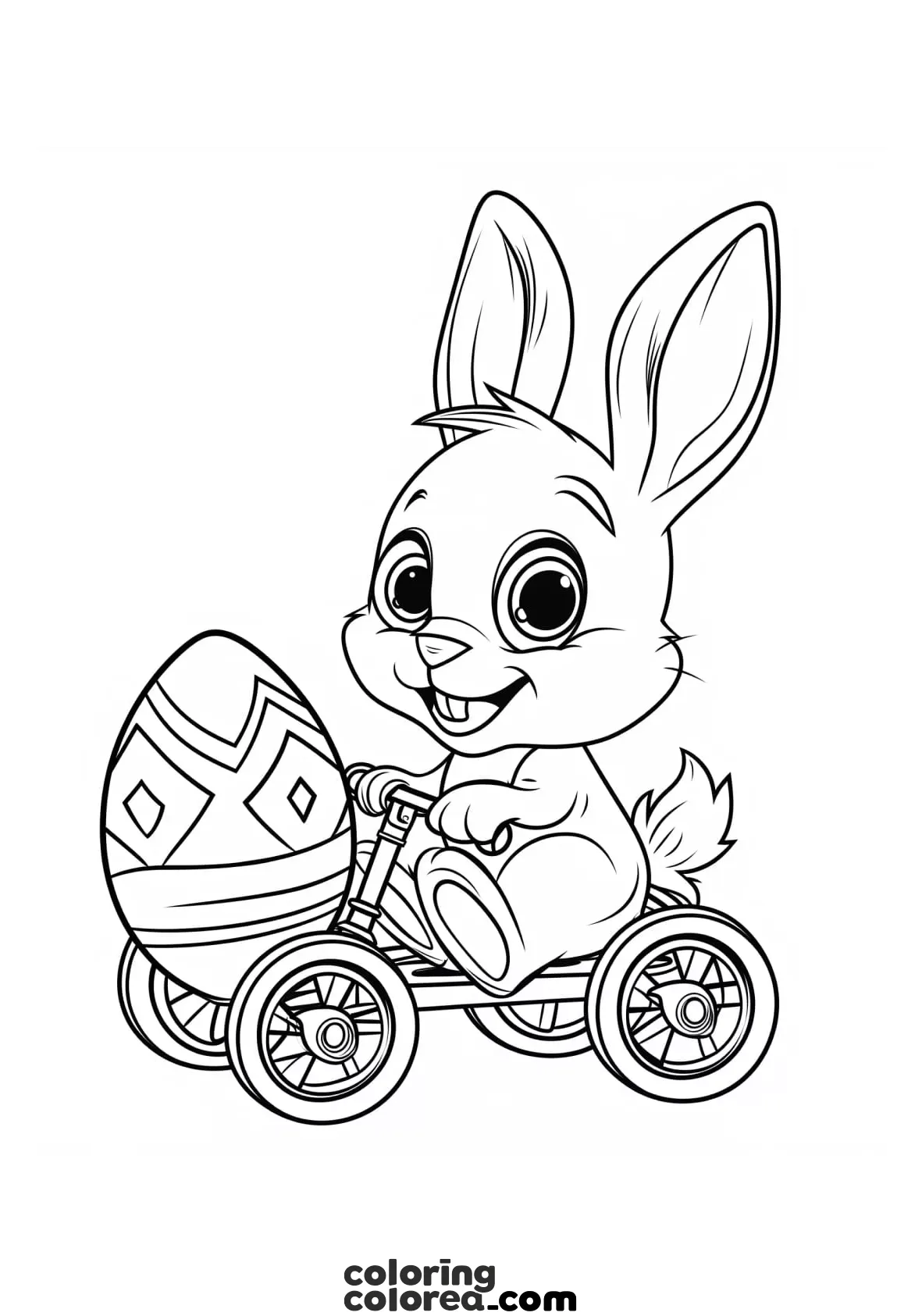 Dibujo para colorear de un conejo con un gran huevo de Pascua