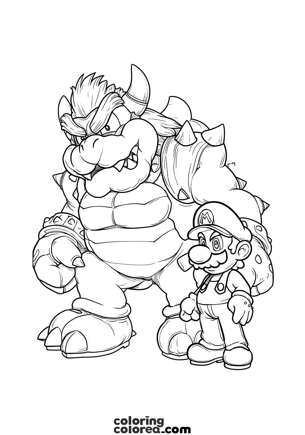 Dibujo para colorear gratis de Bowser y Mario