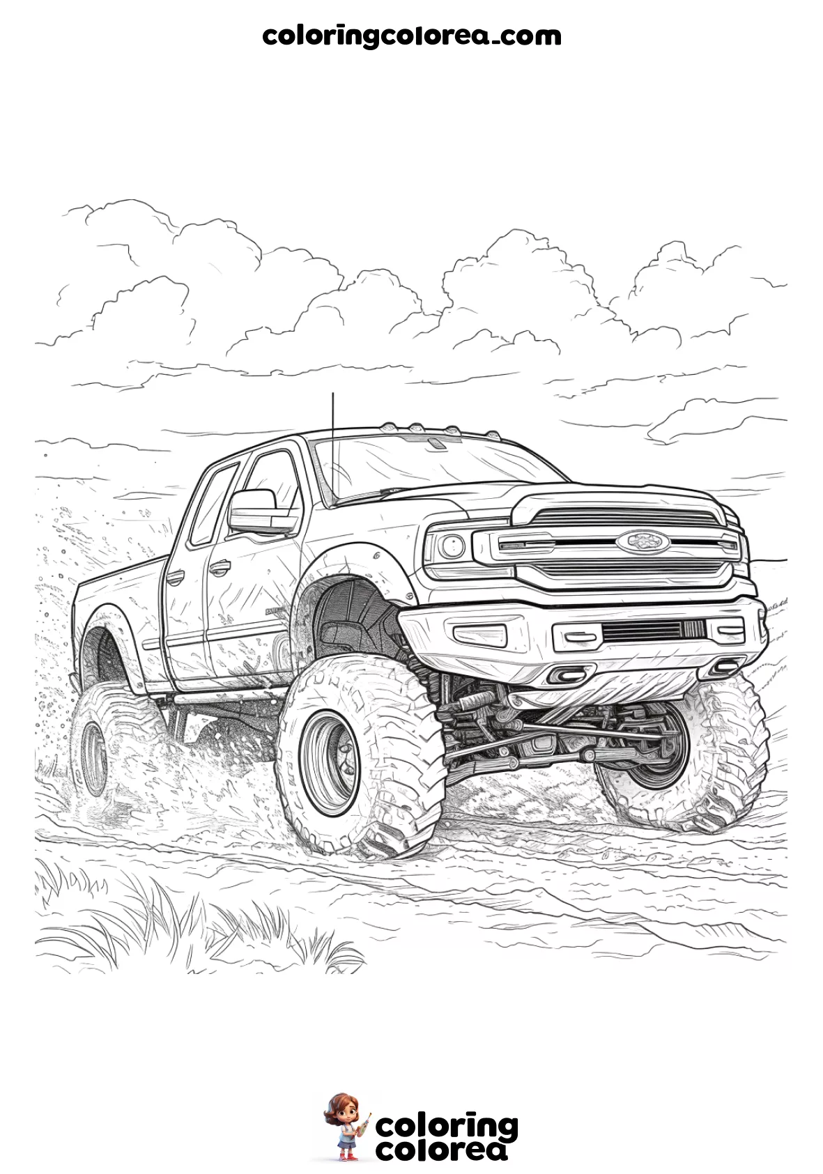 Dibujo para colorear gratis de un vehículo monster truck