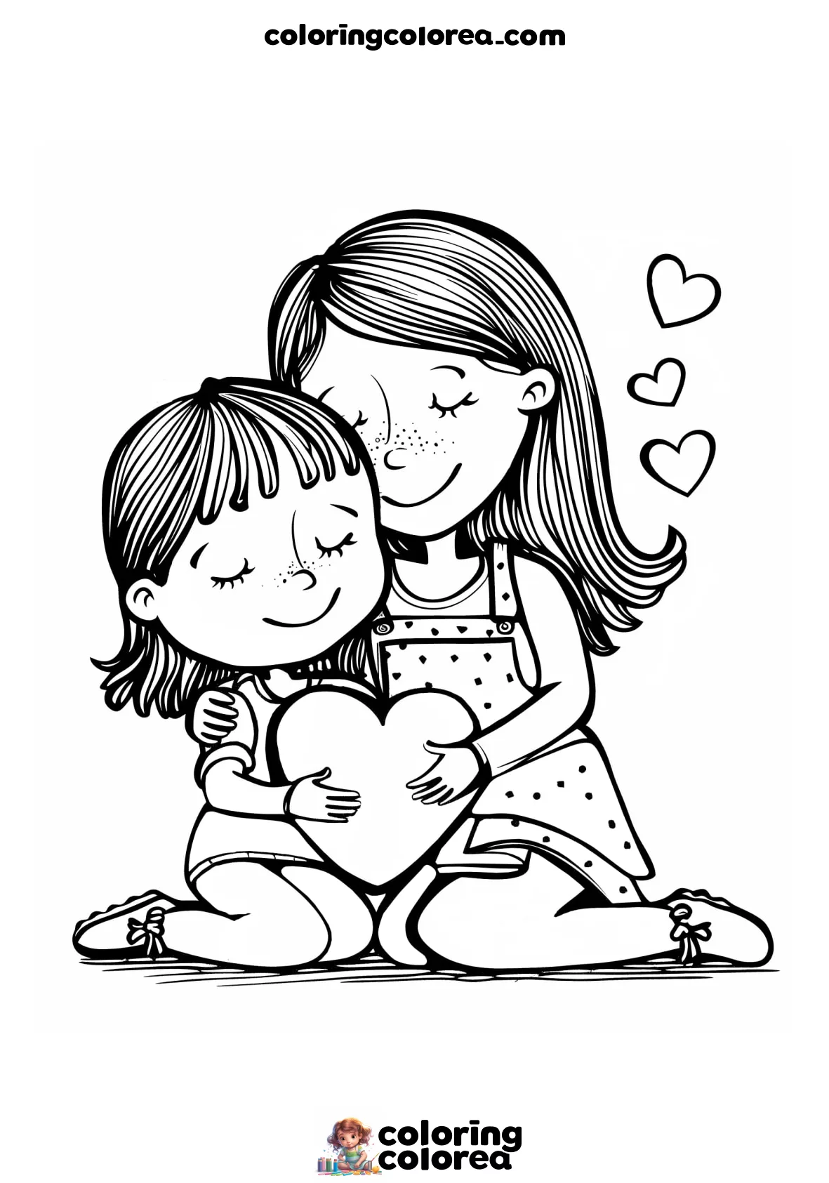 Dibujo para colorear de una hija y su madre. Día de la Madre