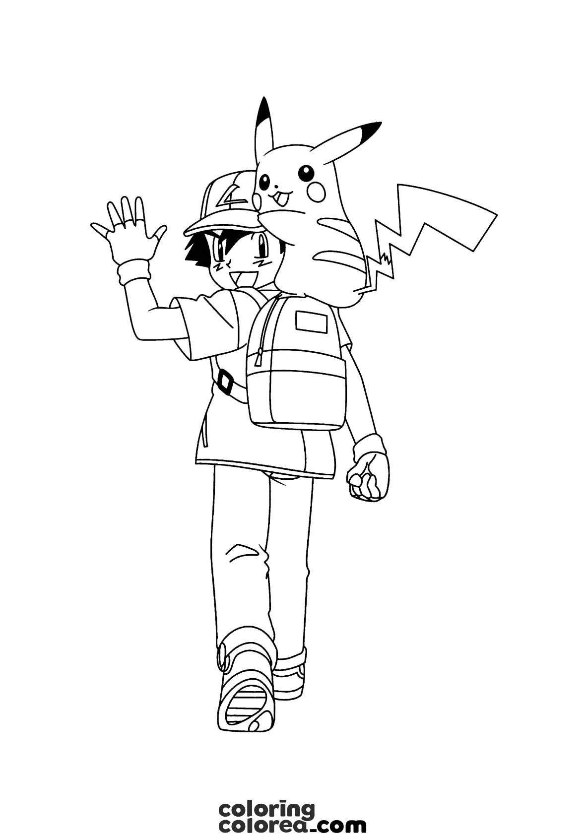 Dibujo para colorear gratis de Ash y Pikachu