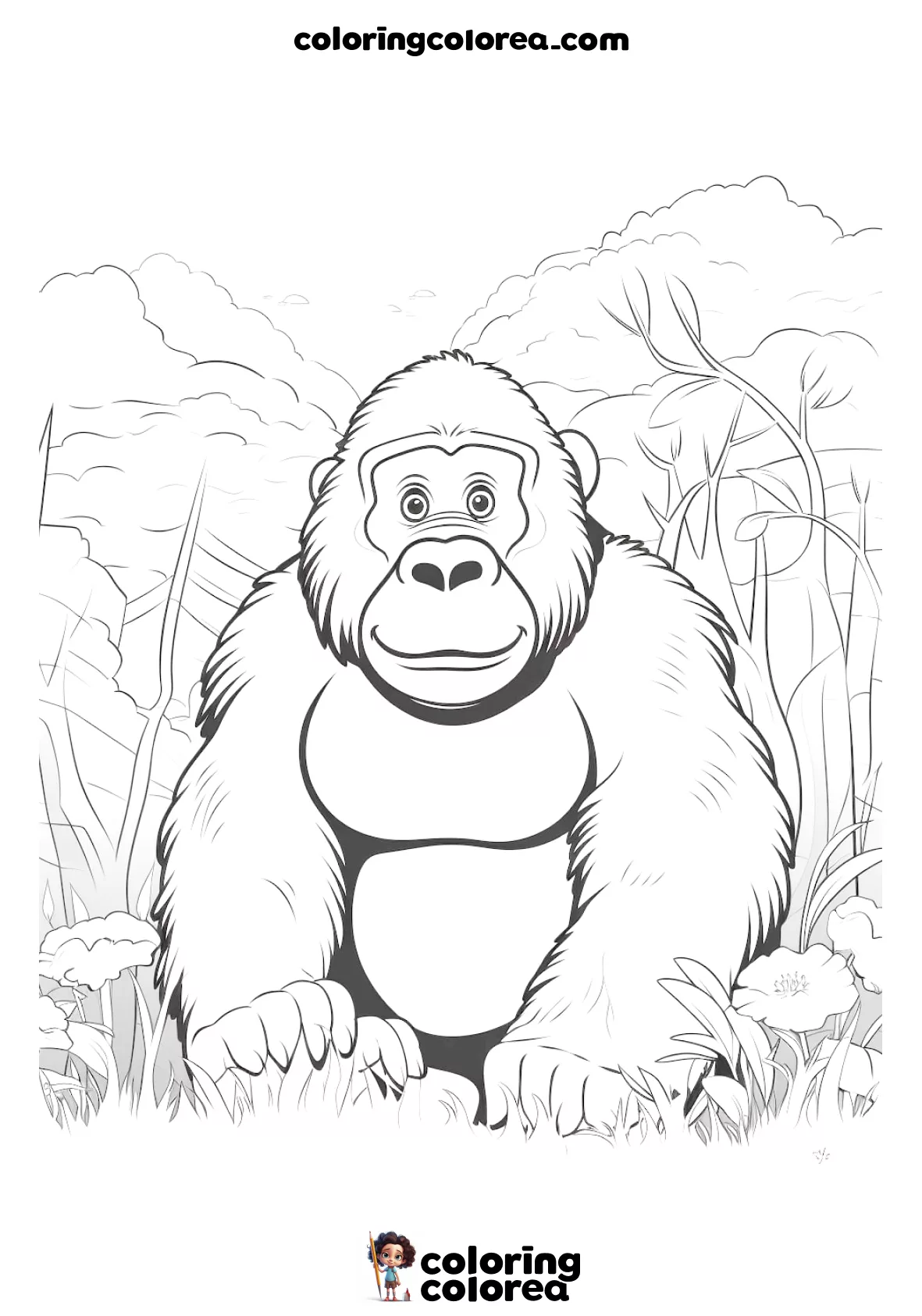 Dibujo para colorear gratis de un gorila