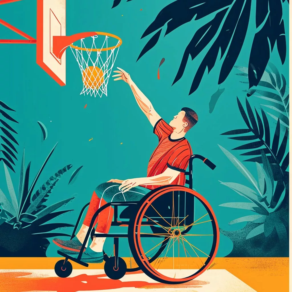 Ilustración de un jugador de baloncesto paralímpico, en silla de ruedas