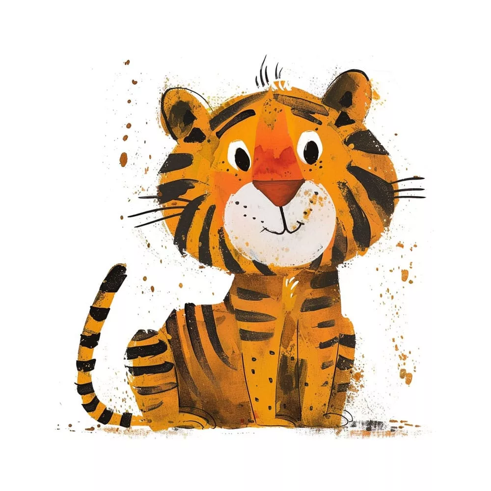 Dibujo iconográfico infantil de un tigre adulto