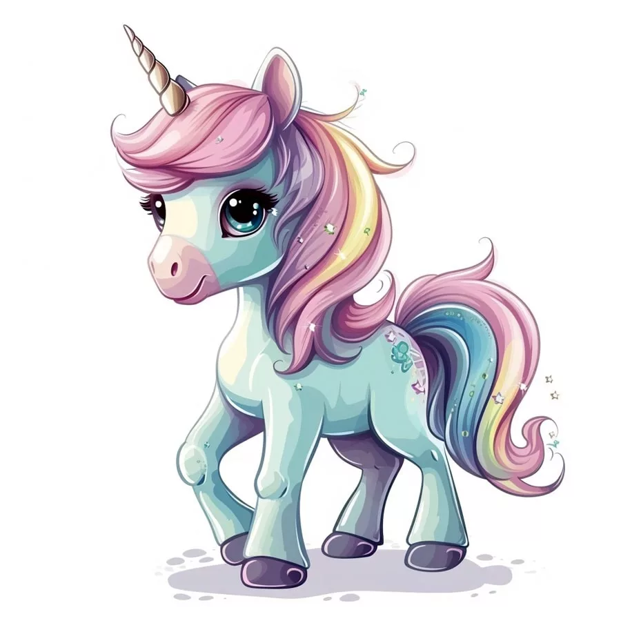 Ilustración de un unicornio en tonos pasteles