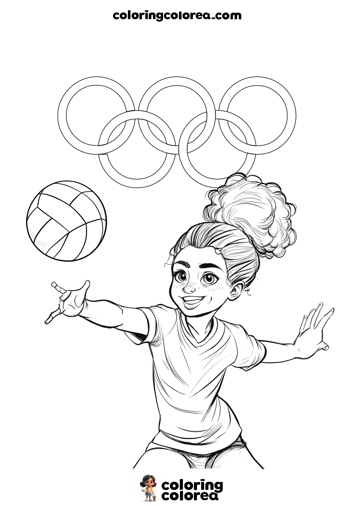 Dibujo para colorear de una mujer jugando al volleyball