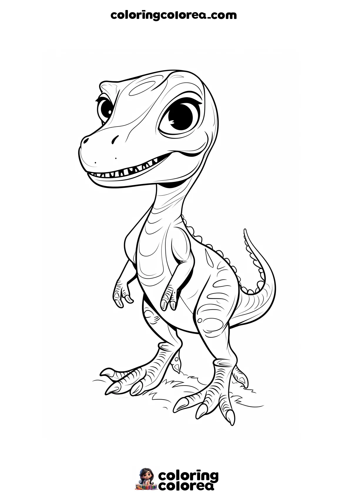 Dibujo paras colorear gratis de un dinosaurio velociraptor bebé